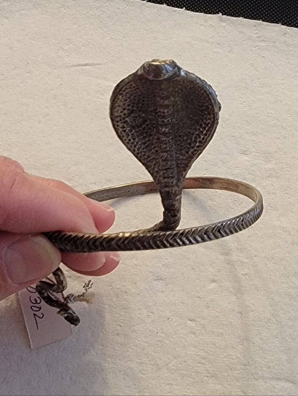 Sudha India Cobra Snake Cuff Bracelet Vintage Silver Tone
